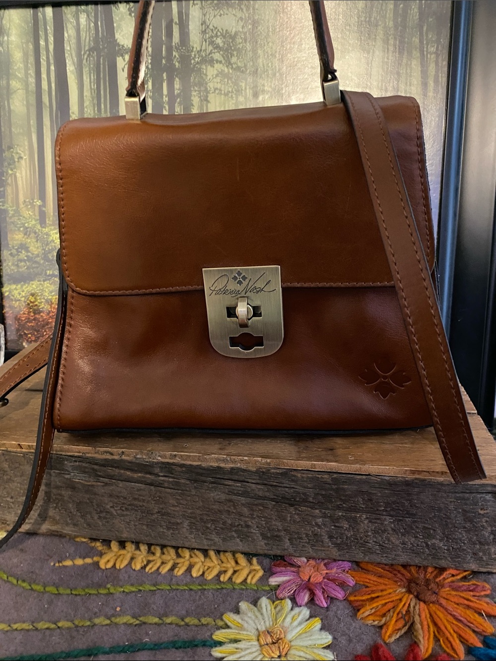 Patricia Nash Chestnut Brown Leather Messenger Crossbody